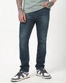 Shop Men's Blue Washed Slim Straight Fit Stretchable Jeans-Front