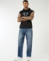 Shop Men's Blue Applique Straight Fit Washed Mid-Rise Jeans-Full