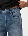 Shop Men's Blue Applique Straight Fit Washed Mid-Rise Jeans