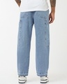 Shop Men's Blue Washed Straight Fit Cargo Mid-Rise Jeans-Design