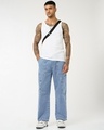 Shop Men's Blue Washed Straight Fit Cargo Mid-Rise Jeans-Full