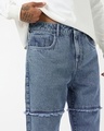 Shop Men's Blue Washed Straight Fit Mid-Rise Panelled Jeans
