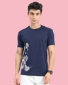 Shop Men's Blue Stripe Effect Mickey Mouse Printed T-shirt-Front