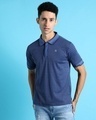 Shop Men's Blue Striped Cotton Polo T-shirt-Front