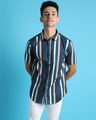 Shop Men's Blue Striped Cotton Shirt-Front