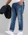 Shop Men's Blue Striped Distressed Jeans-Design