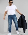 Shop Men's Blue Striped Distressed Jeans-Full