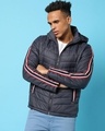 Shop Men's Blue Striped Hoodie Jacket-Front