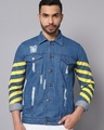 Shop Men's Blue Striped Denim Jacket-Front