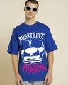 Shop Men's Blue Substance Graphic Printed Oversized T-shirt-Front