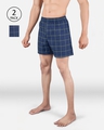 Shop Pack of 2 Men's Blue Super Combed Cotton Checkered Boxer-Front
