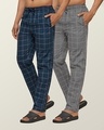 Shop Pack of 2 Men's Blue Super Combed Cotton Checkered Pyjamas-Front