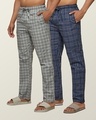 Shop Pack of 2 Men's Blue Super Combed Cotton Checkered Pyjamas-Front