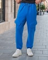 Shop Men's Blue Super Loose Fit Brushed Cargo Joggers-Front