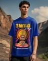 Shop Men's Blue Swag Raja Graphic Printed Oversized T-shirt-Front