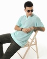 Shop Men's Blue Textured Flatknit Polo T-shirt-Front