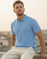 Shop Men's Blue Textured Polo T-shirt-Front