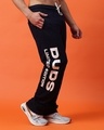 Shop Men's Navy Blue Typography Relaxed Fit Track Pants-Front