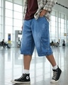 Shop Men's Blue Washed Baggy Fit Cargo Shorts-Front