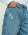 Shop Men's Blue Washed Baggy Fit Distressed Cargo Mid-Rise Jeans