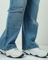 Shop Men's Blue Washed Baggy Fit Distressed Cargo Mid-Rise Jeans