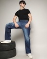 Shop Men's Blue Washed Relaxed Fit Cargo Jeans-Full