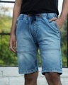 Shop Men's Blue Washed Contrast Stitch Denim Shorts