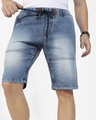 Shop Men's Blue Washed Denim Shorts-Front