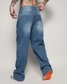 Shop Men's Blue Washed Distressed Oversized Cargo Jeans-Full