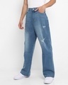 Shop Men's Blue Washed Baggy Distressed Cargo Jeans-Design