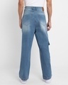 Shop Men's Blue Washed Baggy Distressed Cargo Jeans-Full