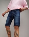 Shop Men's Blue Washed Distressed Denim Shorts-Front