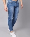 Shop Men's Blue Washed Distressed Slim Fit Jeans-Design