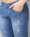 Shop Men's Blue Washed Distressed Slim Fit Jeans