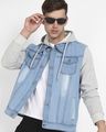 Shop Men's Blue Washed Hooded Denim Jacket-Front