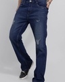 Shop Men's Blue Washed Ripped Bootcut Jeans-Design