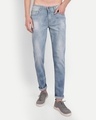 Shop Men's Blue Washed Slim Fit Jeans-Front