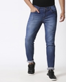 Shop Men's Blue Washed Slim Fit Mid Rise Clen Look Light Faded Jeans-Front