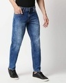 Shop Men's Blue Washed Slim Fit Mid Rise Jeans With Belt-Design
