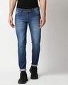 Shop Men's Blue Washed Slim Fit Mid Rise Jeans With Belt-Front