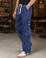Shop Men's Blue Washed Straight Fit Cargo Mid-Rise Jeans-Front