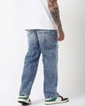 Shop Men's Blue Washed Straight Fit Mid-Rise Distressed Jeans-Front