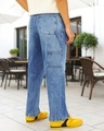 Shop Men's Blue Washed Straight Fit Mid-Rise Jeans-Front