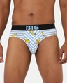 Shop Men's Blue & White All Over Banana Printed Striped Cotton Briefs-Front