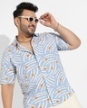 Shop Men's Blue & White All Over Printed Oversized Shirt-Front