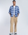 Shop Men's Blue & White Checked Oversized Hooded Shirt-Full
