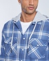 Shop Men's Blue & White Checked Oversized Hooded Shirt