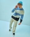 Shop Men's Blue & White Color Block Oversized Flat Knit Sweater