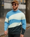 Shop Men's Blue & White Color Block Oversized Flat Knit Sweater-Front