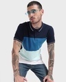 Shop Men's Blue & White Color Block Polo T-shirt-Front